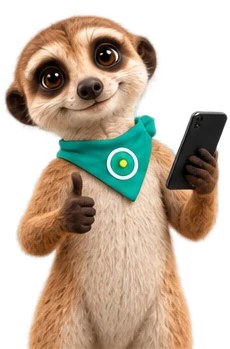 La mascotte OAZEE, téléphone en main, pouce levé