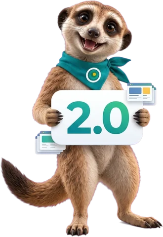 Ozee, la mascotte OAZEE, avec un panneau 2.0