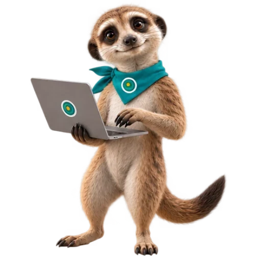 Ozee, la mascotte OAZEE, avec un ordinateur portable
